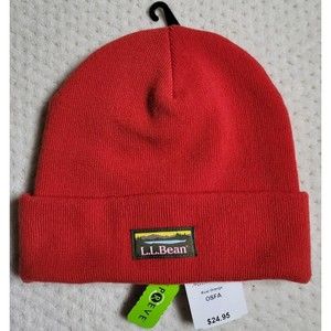 NWT LL BEAN CUFF BEANIE logo HAT, Rust Orange